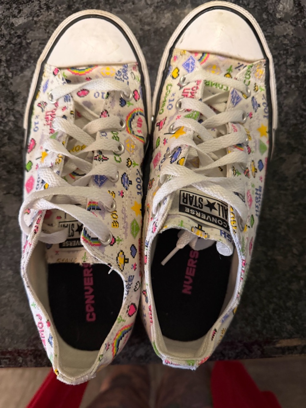 Converse Kids White Low Top Sneakers with Colorful Multi-Print